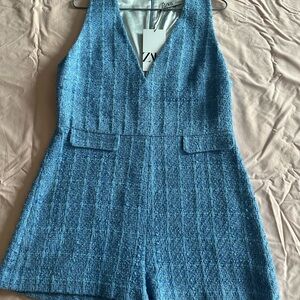 Zara Sky Blue Textured Jumpsuit